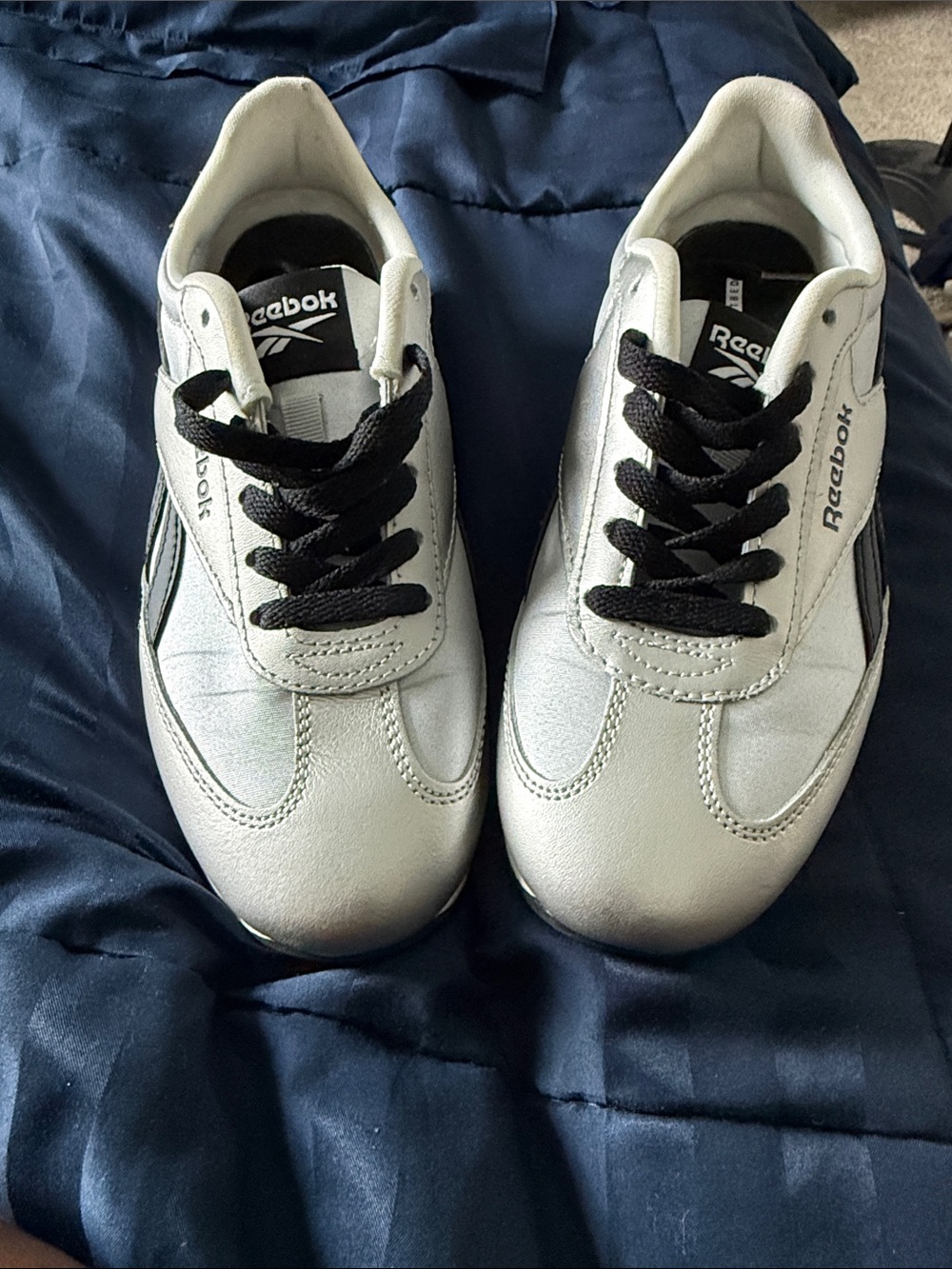 Reebok Silver and Black Low-Top Sneakers